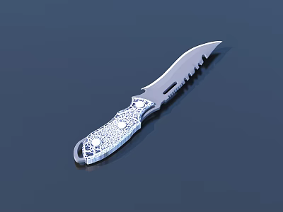 Sleek Folding Knife With Serrated Blade And Decorative Metallic Handle 3d model