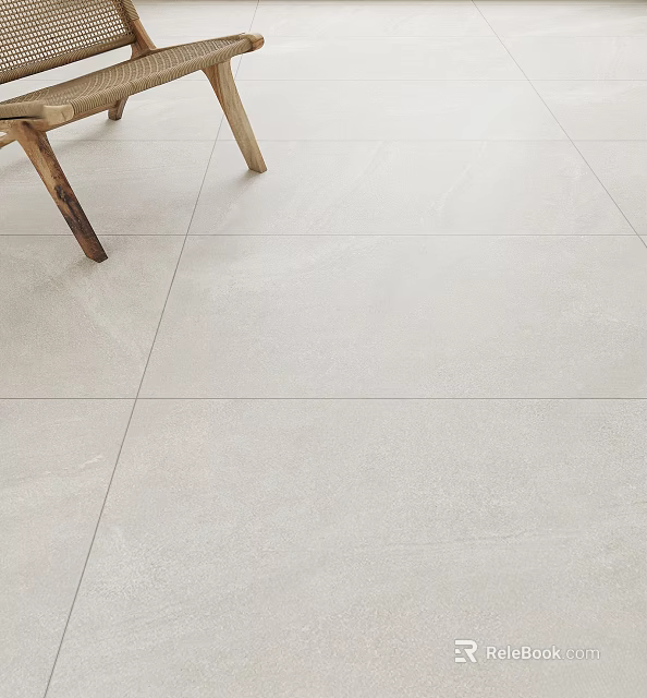 Light Colored Floor Tiles In Living Space With Wooden Chair 3d model 