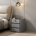 Modern Bedside Table With Open Drawer Storage Next To Beige Bed And Pendant Light 3d model