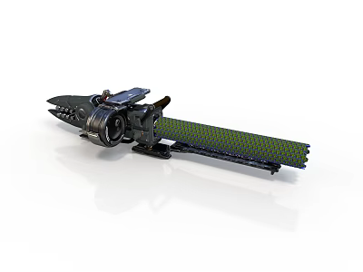 Heavy Futuristic Weapon With Mechanical Structure Green Bullet Chain And Metallic Barrel 3d model