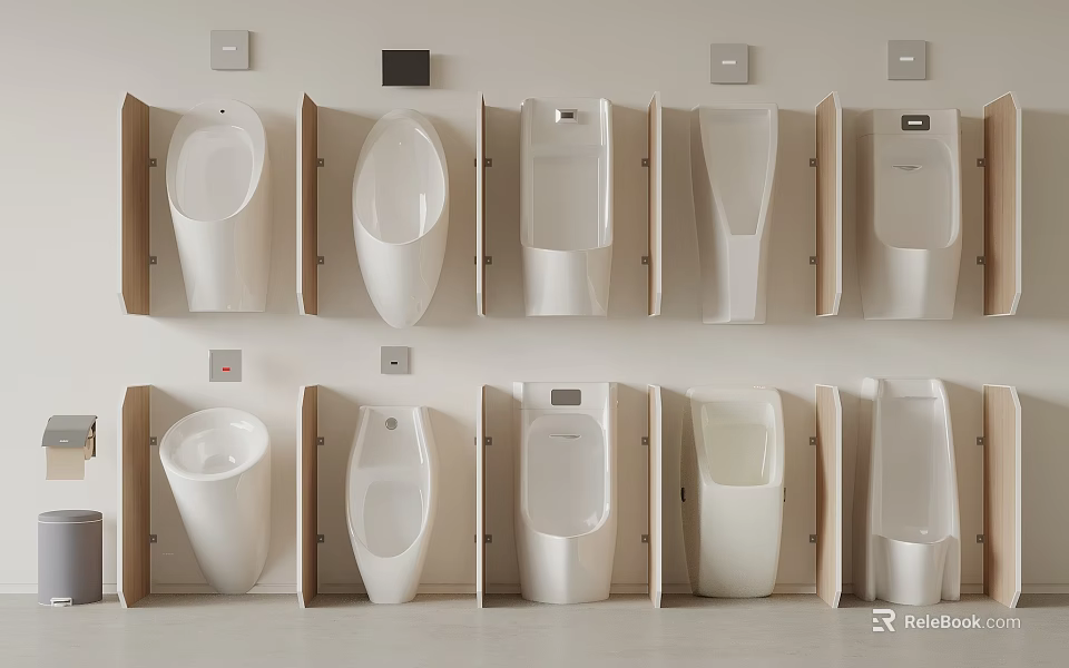 Different Styles of Wall Mounted Urinals in Modern Bathroom Fixture 3d model 