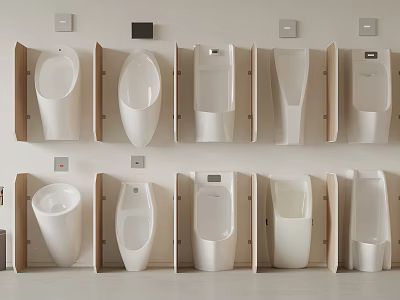 Different Styles of Wall Mounted Urinals in Modern Bathroom Fixture 3d model