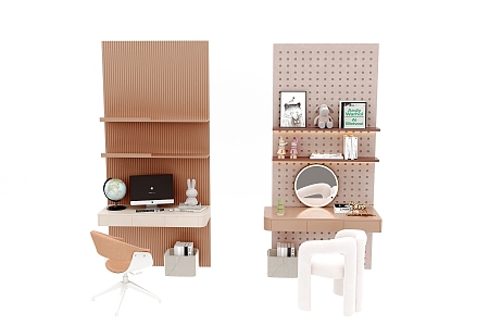 Modern Children's Desk and Chair Combination Hole Board Great Wall Board Wall Panel Decoration Combination 3d model