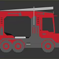 Red Gray Fire Truck Model With Cab Seats White Roof And Reflective Dark Background