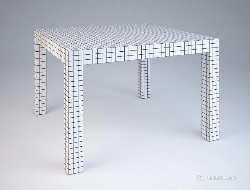 Modern Minimalist Square Dining Table With Grid Pattern Tabletop And Legs 3d model 