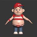 Cartoon Boy Character Wearing Red D-Boy Cap Red White Striped Shirt And Blue Pants