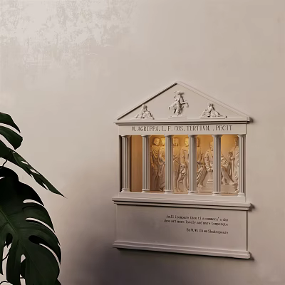 Classical Decorative Wall Lamp with Relief Carving Columns and Green Plant 3d model
