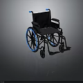 Modern Black Wheelchair With Blue Armrests Ergonomic Seat And Blue Rimmed Wheels