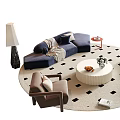Stylish Sofa and Coffee Table Set with Round Black White Rug Accent Chairs Floor Lamp