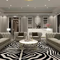 Elegant Living Room Interior With Zebra Print Rug Luxury Sofas Wine Rack And Marble Countertop