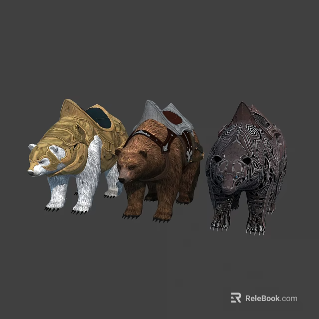 Distinct Fantasy Bears with Ornate Saddles as Mounts for Heroic Characters 3d model