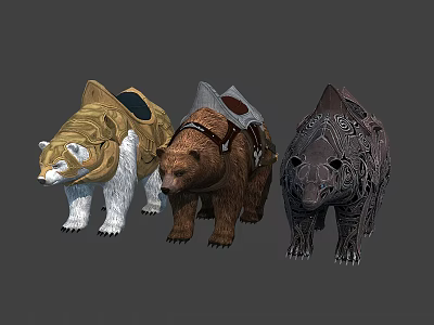 Distinct Fantasy Bears with Ornate Saddles as Mounts for Heroic Characters 3d model