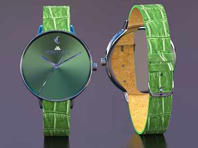 Morellato Green Watch With Crocodile Leather Strap Green Dial And Moon Logo Design 3d model