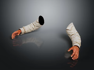 Human Head With Arms Emerging From Dark Hole On Smooth Reflective Surface 3d model