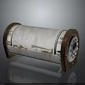 Vintage White Cylindrical Household Storage Container With Brown Edges And Support Legs