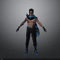 Shirtless Male Character With Intricate Tattoos Black Gloves Black Pants Blue Shoes And Blue Accents