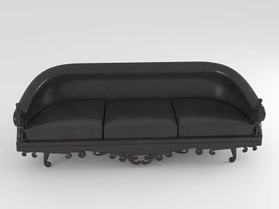 Black Three Seater Sofa With Classic Carved Armrests And Decorative Legs Design 3d model