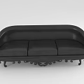 Black Three Seater Sofa With Classic Carved Armrests And Decorative Legs Design