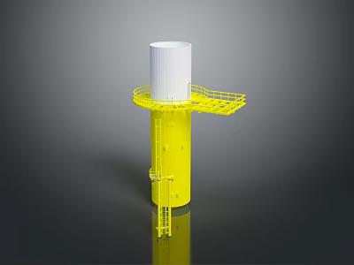 Modern Yellow Architectural Design With White Cylindrical Top Metal Frame Platform And Ladder 3d model