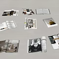 Multiple Open Magazines Showcasing Photos Text And Stylish Page Layouts On Clean White Background