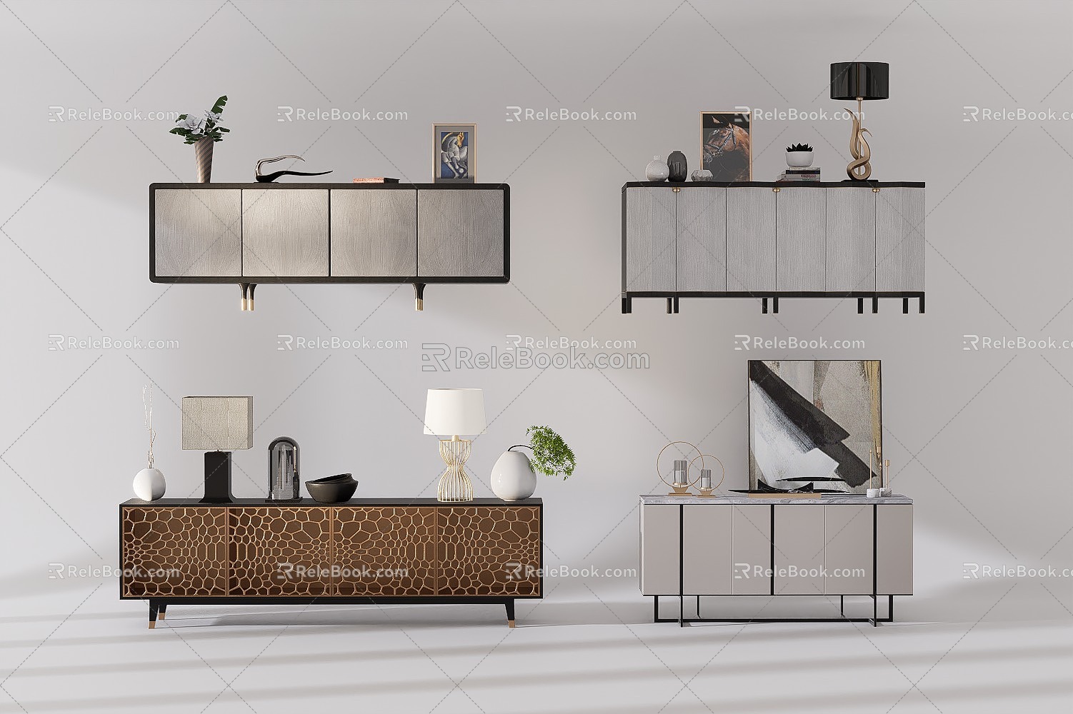 Modern Light Luxury Entrance Side Cabinet Tea Storage Cabinet Bucket Cabinet Low Bookcase 3d model