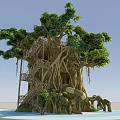 Enchanting Treehouse Design With Large Tree Roots Staircase Slide And Green Leaves