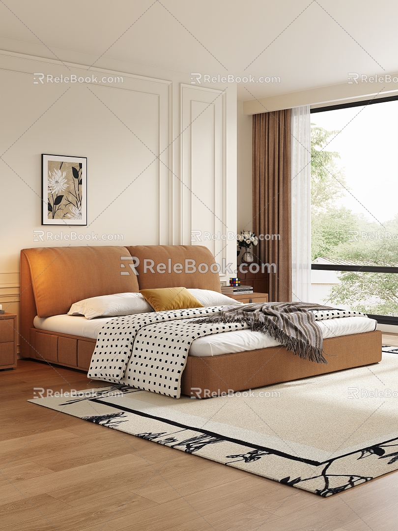 Modern Middle Style Double Bed 3d model