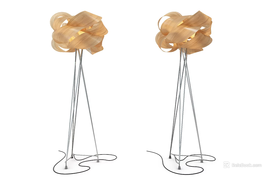 Modern Floor Lamp With Unique Curved Light Brown Shade And Slim Metal Stand 3d model 