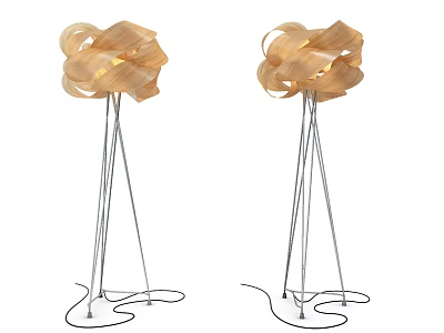 Modern Floor Lamp With Unique Curved Light Brown Shade And Slim Metal Stand 3d model
