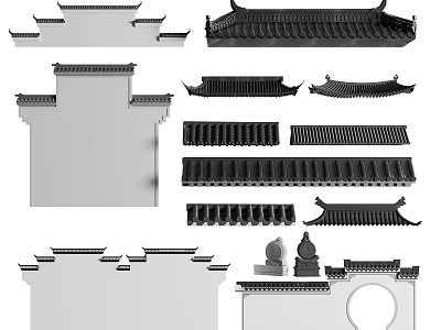 Traditional Chinese Architectural Components Featuring Classic Roofs Eaves Brackets And Decorative Elements 3d model