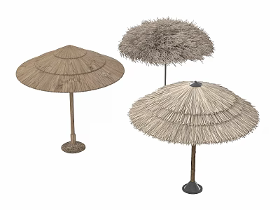 Straw Sunshade Collection With Various Designs And Sturdy Bases For Outdoor Use 3d model