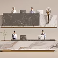 Elegant Modern Reception Desk With Marble Countertop Receptionists Laptops And Green Plants