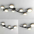 Modern Branch Shaped Ceiling Light With Multiple Round Lamps And Black Frame 3d model