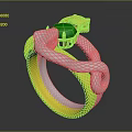 Snake Design Ring With Gold And Silver Wrapping And Green Gemstone