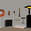 Collection of Daily Use Home Appliances Including Fans Heaters and Heating Devices