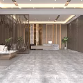 Modern Hotel Lobby Interior With Wooden Panels Reception Desk Sofa Area And Plants