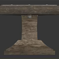 Rustic Wooden Table With Metal Decorative Strips On Tabletop And Sturdy Support Legs