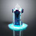 Cartoon Style Magical Tower With Blue Glowing Lights And White Energy Lines
