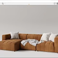 Modern Brown Tufted Sectional Sofa With White Cushions And Gray Blanket 3d model