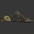 Ancient Weapons Collection Including Shield Bow Arrow Axe Hammer And Grindstone 3d model