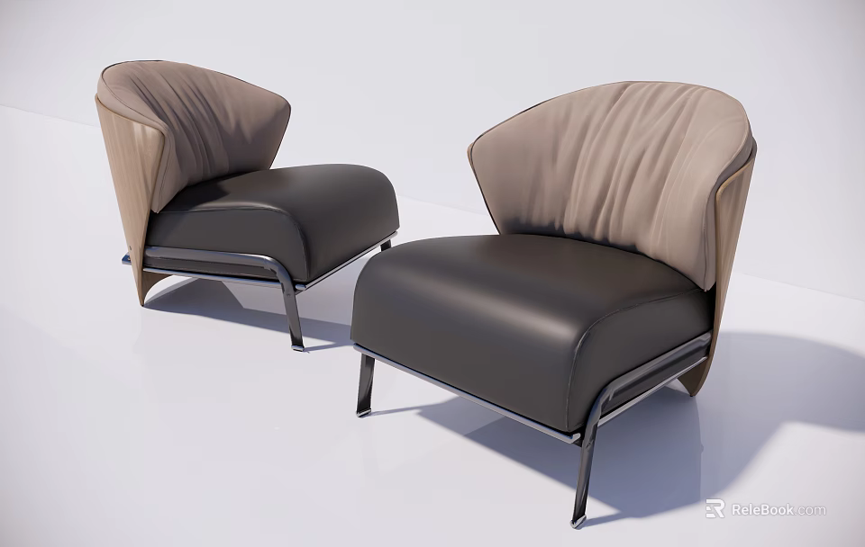 Modern Single Sofa With Light Brown Backrest Dark Brown Seat And Metal Frame 3d model
