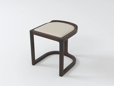 Modern Wooden Stool With Curved Legs And Beige Padded Upholstered Seat Design 3d model