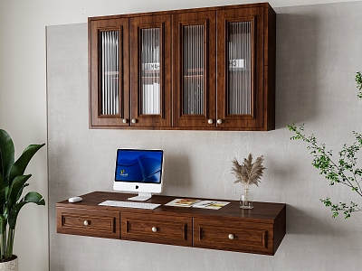 American Style Wall-mounted Bookcase Desk Combination model