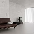 Modern Living Room Sofa Stool With Light Tile Floor And White Curtains 3d model