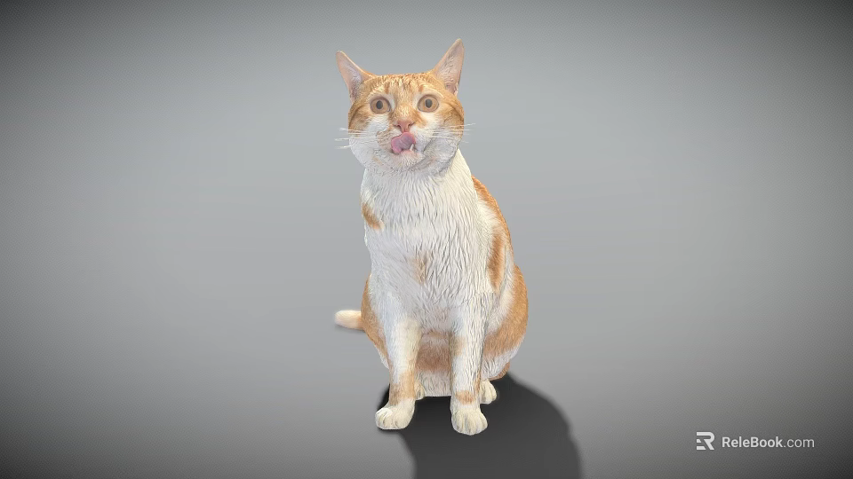 Playful Orange and White Cat Sitting with Tongue Out as Game and Movie Character 3d model 