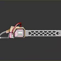 Futuristic Chainsaw Weapon with Pink Orange Accents and Honeycomb Chain Design