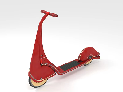 Stylish Red Vintage Scooter With Curved Handlebar Yellow Wheels And Black Pedal 3d model