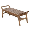 Modern Wooden Public Bench With Woven Seat And Sturdy Frame Design