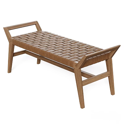 Modern Wooden Public Bench With Woven Seat And Sturdy Frame Design 3d model