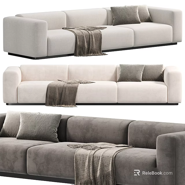 Modern Beige And Gray Two-Seater Sofa With Soft Throw Blanket And Decorative Cushions 3d model 